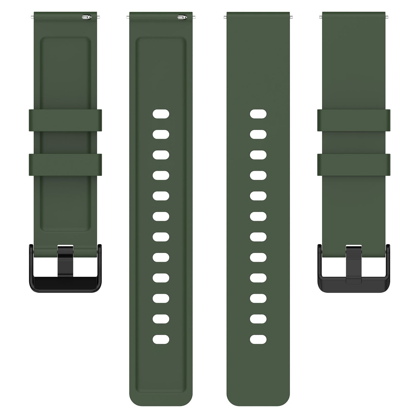 For-Amazfit-Bip-3-20mm-Step-Silicone-Strap-Stainless-Steel-Black-Buckle(Army-Green)