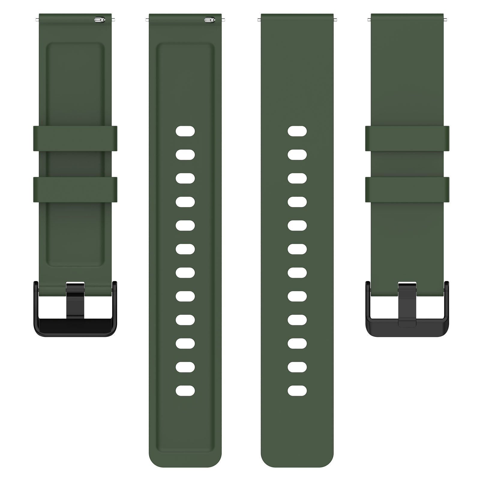 For-Amazfit-Bip-3-20mm-Step-Silicone-Strap-Stainless-Steel-Black-Buckle(Army-Green)