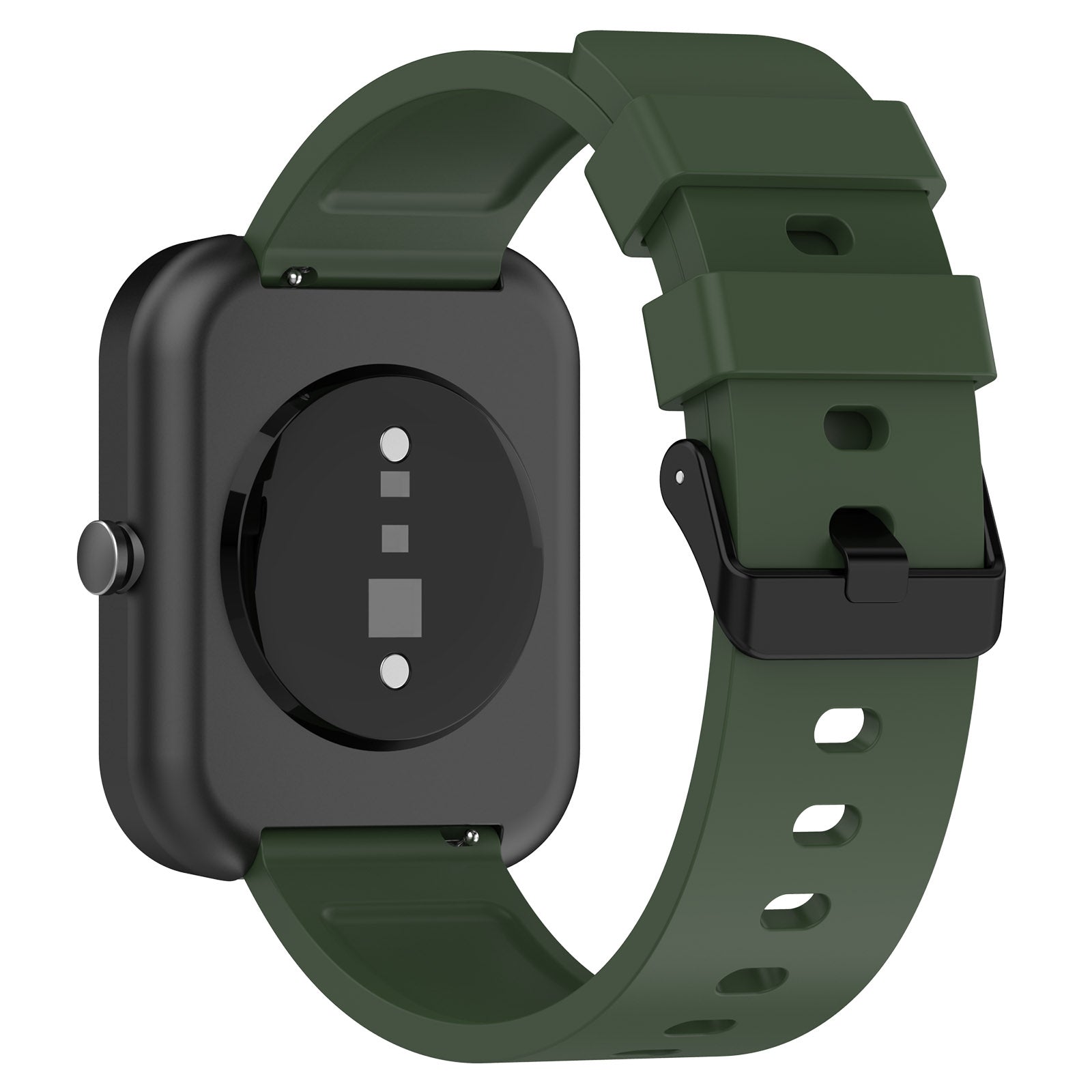 For-Amazfit-Bip-3-20mm-Step-Silicone-Strap-Stainless-Steel-Black-Buckle(Army-Green)