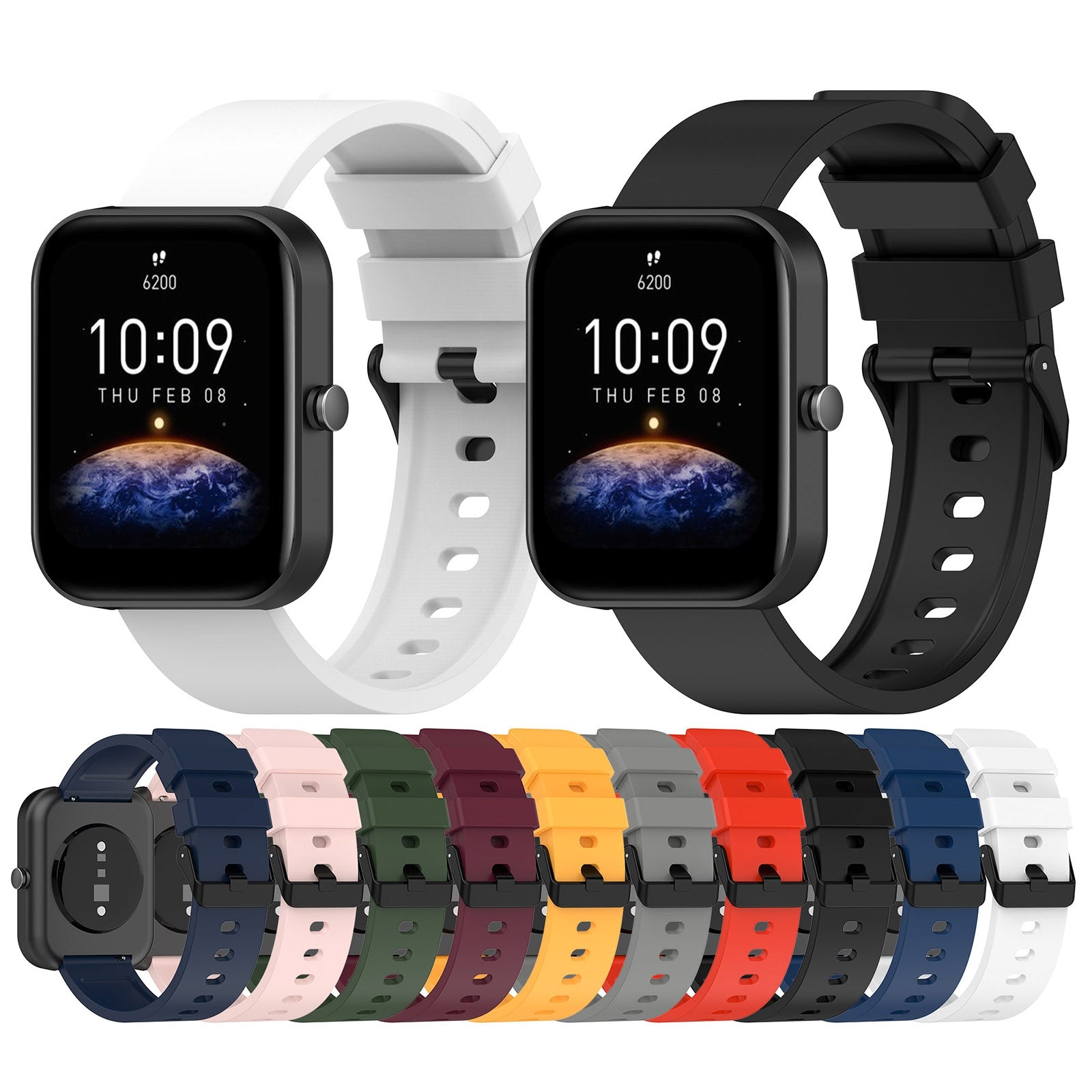 For-Amazfit-Bip-3-20mm-Step-Silicone-Strap-Stainless-Steel-Black-Buckle(Army-Green)