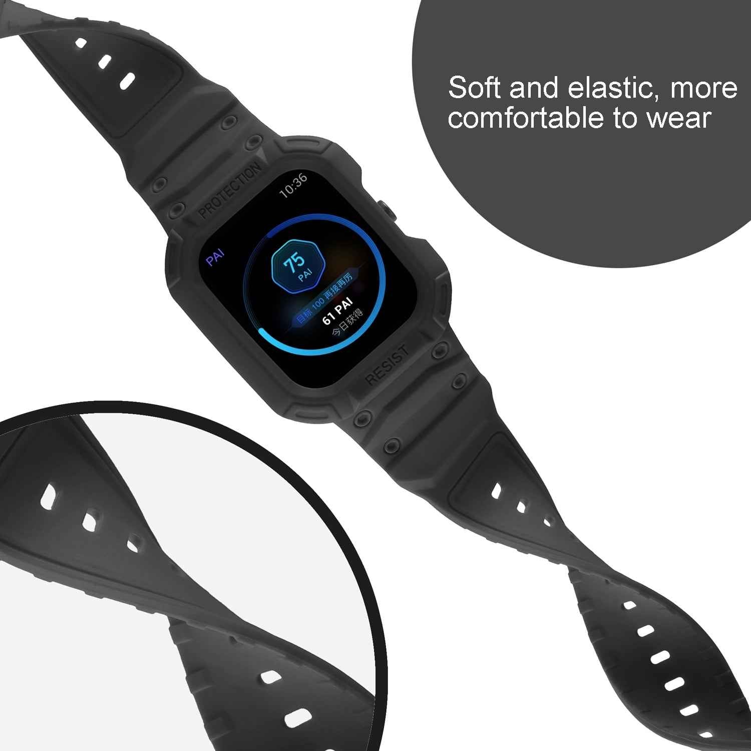 For-Amazfit-GTS-4-/-3-/-2-/-1-Universal-Integrated-Silicone-Watch-Band(Black)