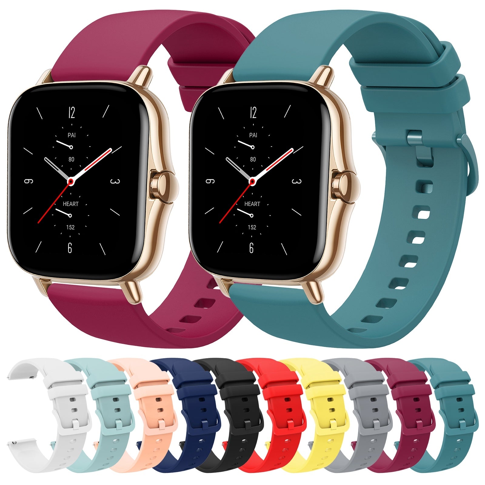 For-Amazfit-GTS-2-20mm-Solid-Color-Soft-Silicone-Watch-Band(Black)