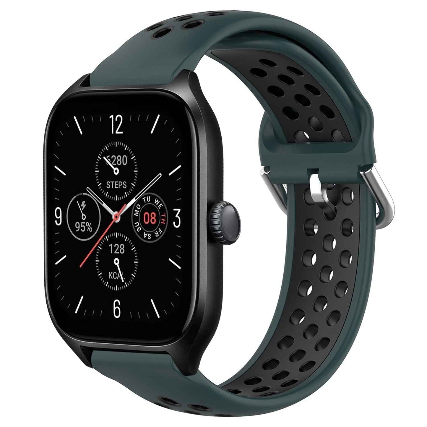 For-Amazfit-GTS-4-20mm-Perforated-Breathable-Sports-Silicone-Watch-Band(Olive-Green+Black)