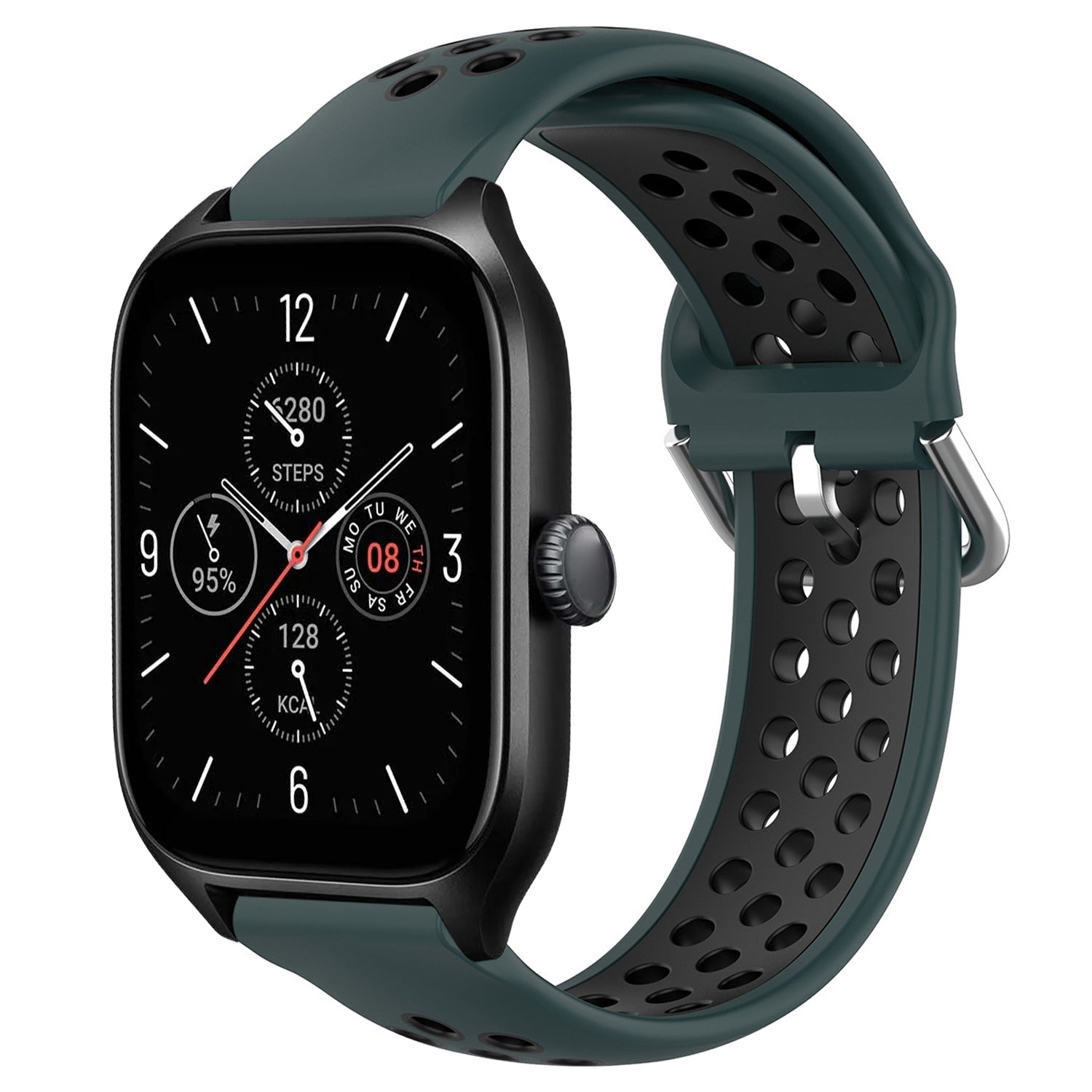 For-Amazfit-GTS-4-20mm-Perforated-Breathable-Sports-Silicone-Watch-Band(Olive-Green+Black)