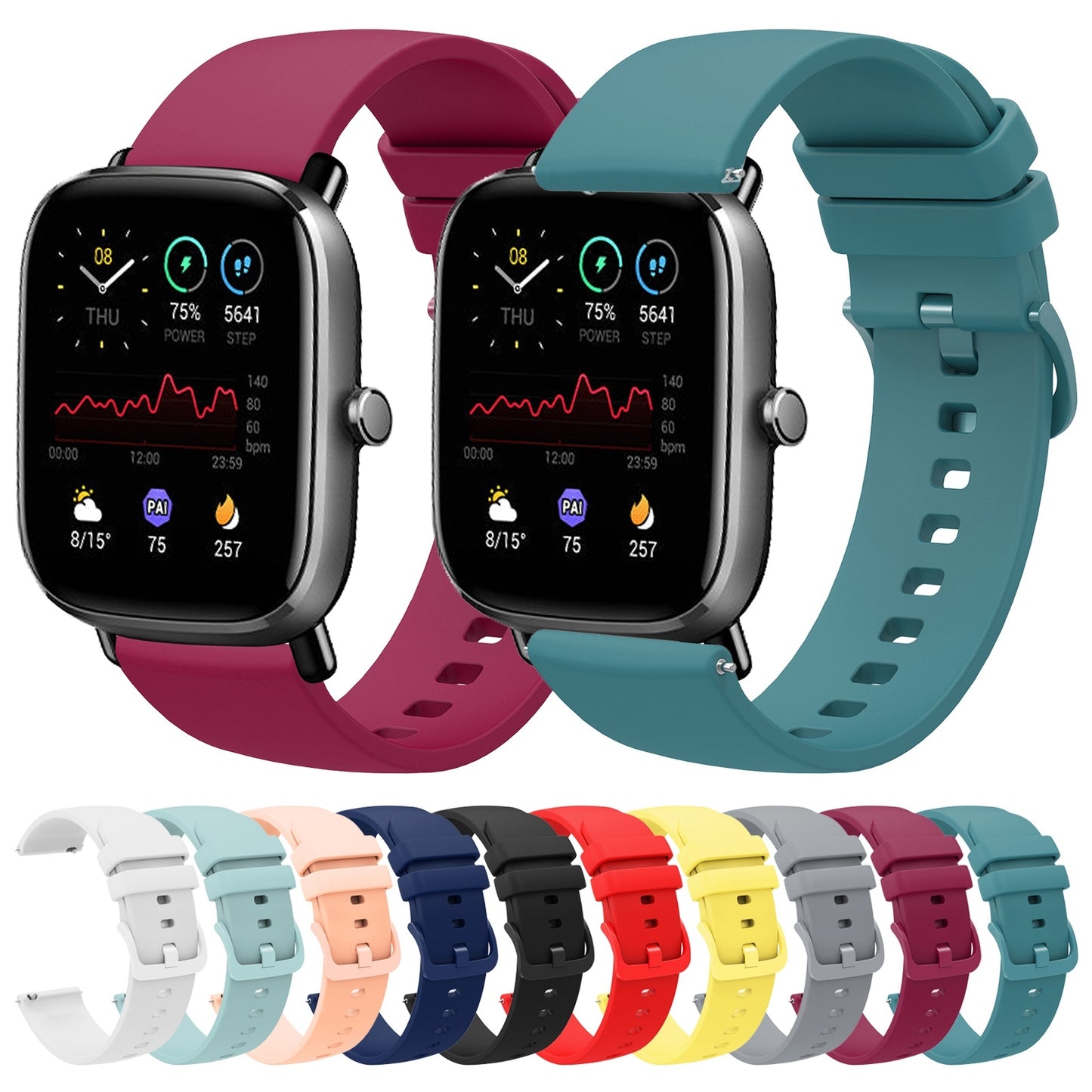 For-Amazfit-GTS-2-Mini-20mm-Solid-Color-Soft-Silicone-Watch-Band(Sapphire-Green)
