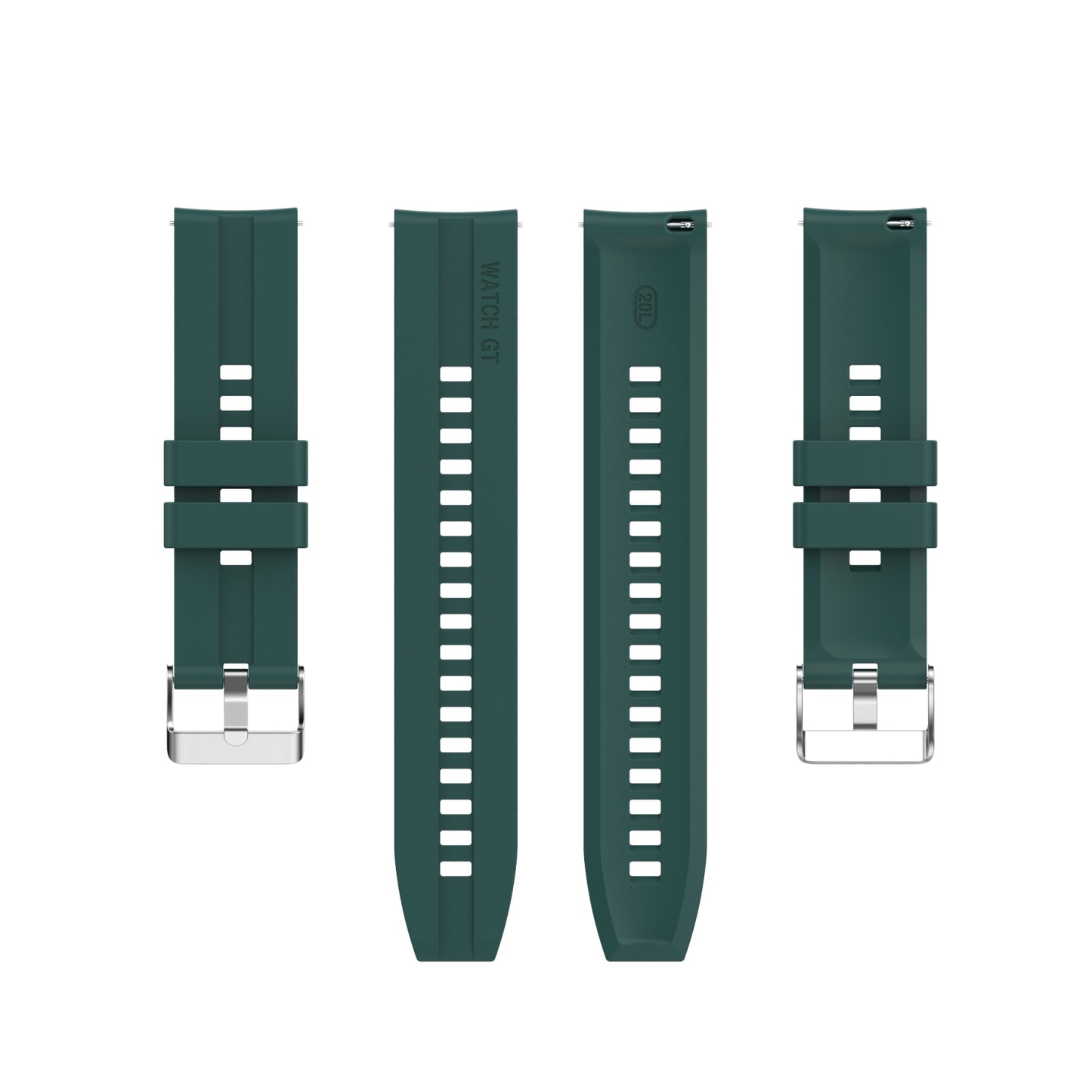 For-Amazfit-GTS-2e-/-GTS-2-20mm-Silicone-Watch-Band-with-Silver-Buckle(Dark-Green)