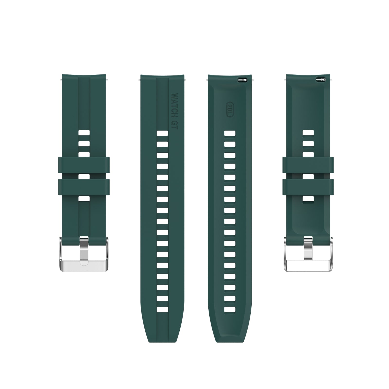For-Amazfit-GTS-2e-/-GTS-2-20mm-Silicone-Watch-Band-with-Silver-Buckle(Dark-Green)