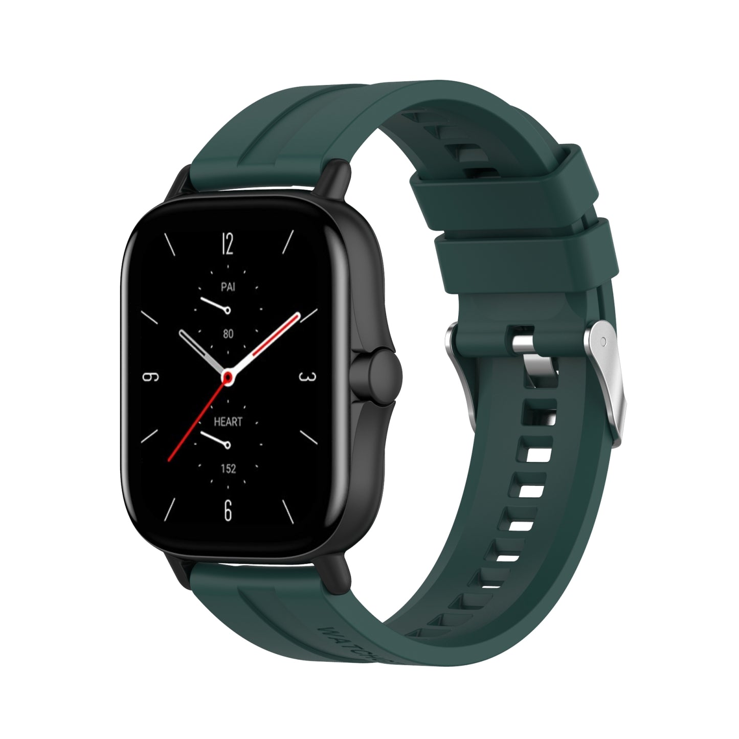 For-Amazfit-GTS-2e-/-GTS-2-20mm-Silicone-Watch-Band-with-Silver-Buckle(Dark-Green)