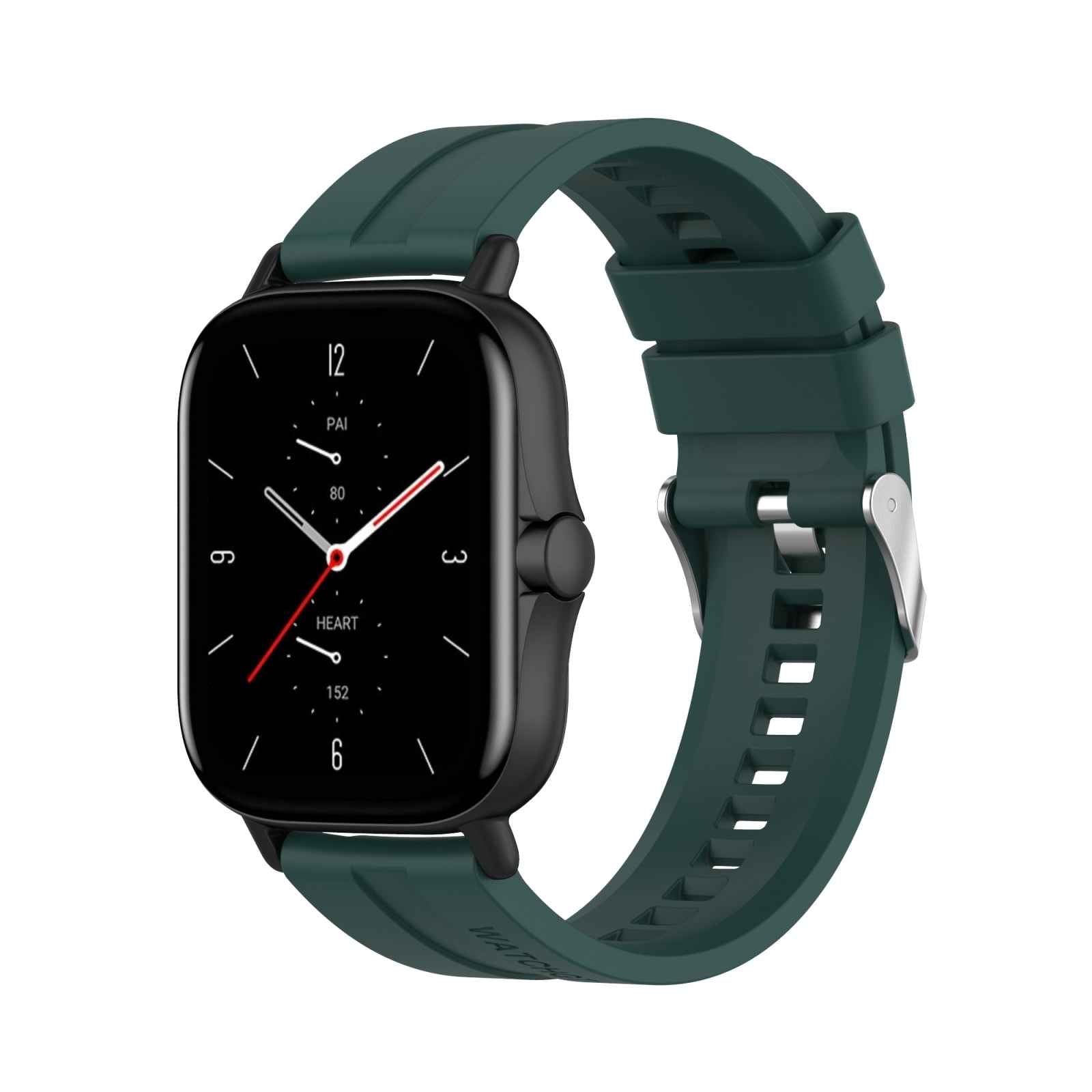 For-Amazfit-GTS-2e-/-GTS-2-20mm-Silicone-Watch-Band-with-Silver-Buckle(Dark-Green)