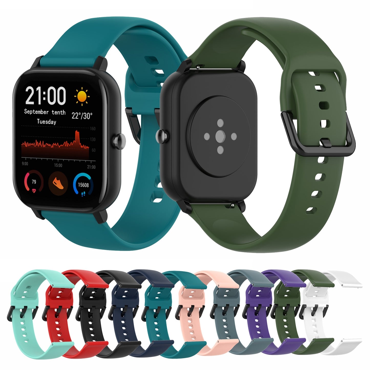 For-Amazfit-GTS4-Mini-Solid-Color-Soft-Silicone-Watch-Band,-Size:Large-Size(Rock-Blue)