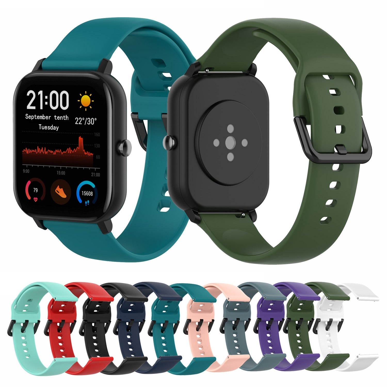 For-Amazfit-GTS4-Mini-Solid-Color-Soft-Silicone-Watch-Band,-Size:Large-Size(Rock-Blue)