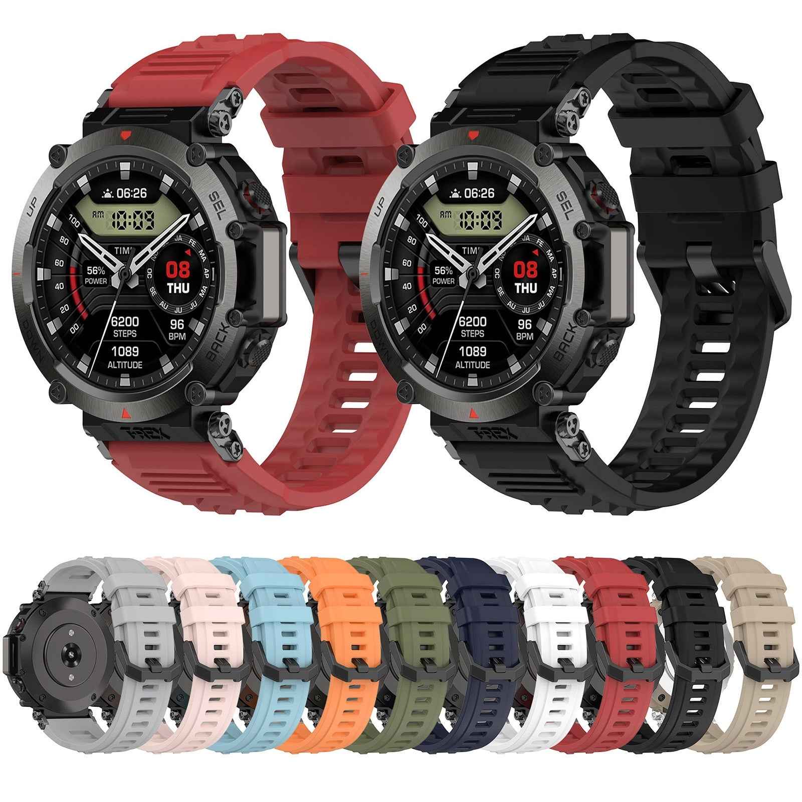 For-Amazfit-T-Rex-Ultra-Silicone-Sports-Watch-Band(Red)
