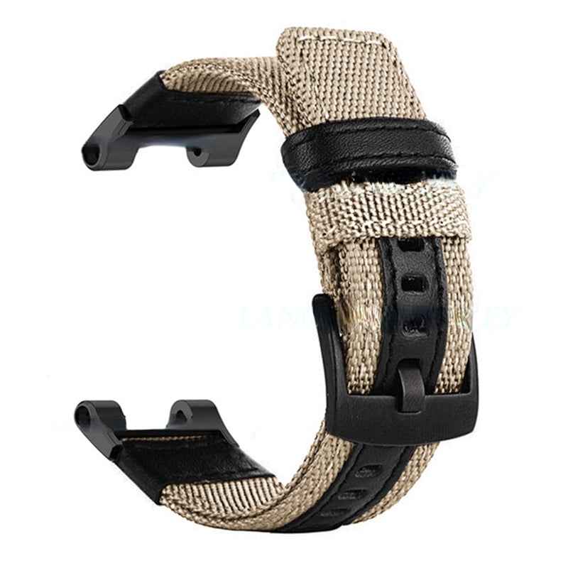 For-Amazfit-T-Rex-/-T-Rex-Pro-/-Ares-Leather-Nylon-Watch-Band(Khaki)