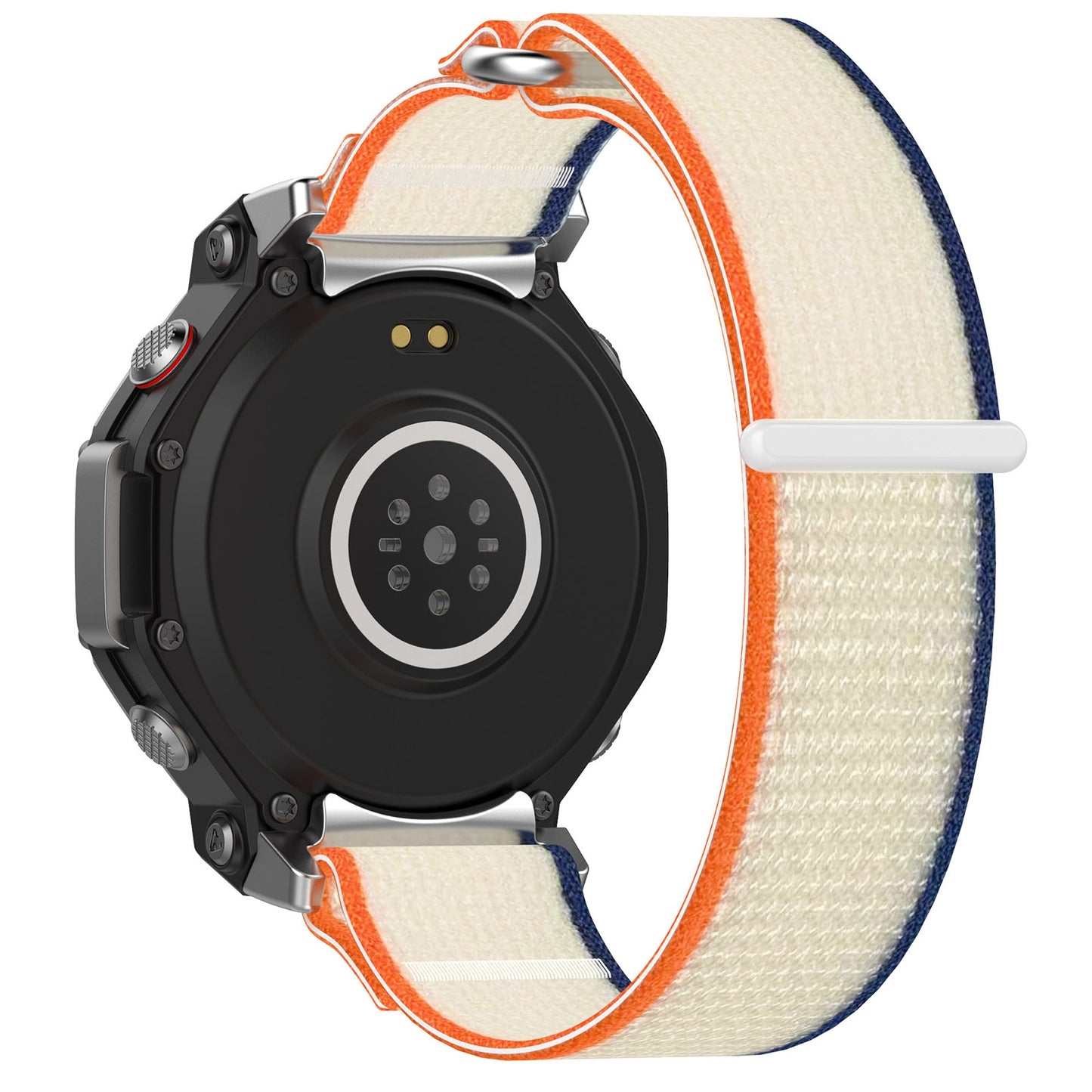 For-Amazfit-T-Rex-3-Two-Tone-Nylon-Hook-and-Loop-Fastener-Watch-Band(Orange-Beige)