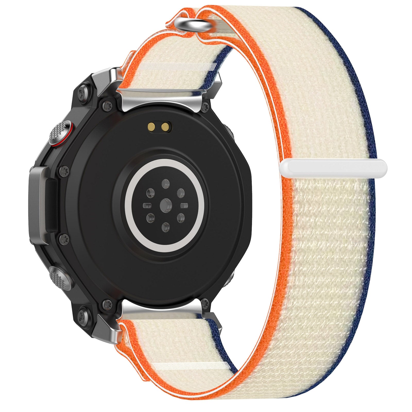 For-Amazfit-T-Rex-3-Two-Tone-Nylon-Hook-and-Loop-Fastener-Watch-Band(Orange-Beige)