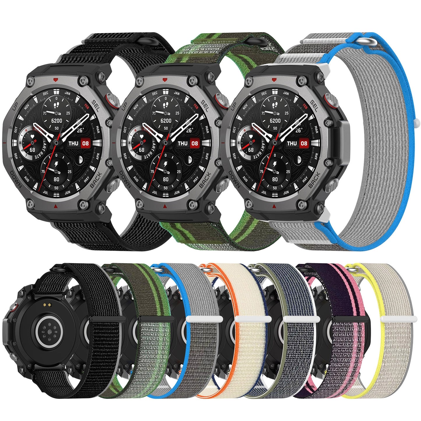 For-Amazfit-T-Rex-3-Two-Tone-Nylon-Hook-and-Loop-Fastener-Watch-Band(Orange-Beige)