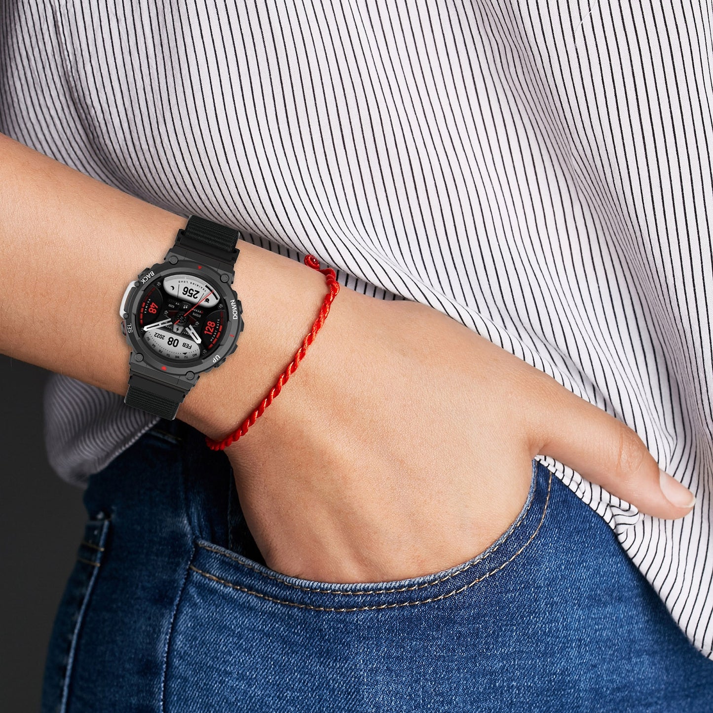 For-Amazfit-T-Rex2-Nylon-Loop-Buckle-Watch-Band(Black)