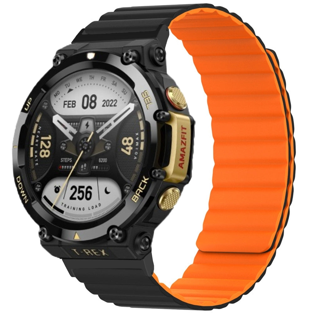 For-Amazfit-T-Rex-2-Silicone-Magnetic-Dual-color-Watch-Band(Black-Orange)