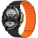 For-Amazfit-T-Rex-2-Silicone-Magnetic-Dual-color-Watch-Band(Black-Orange)