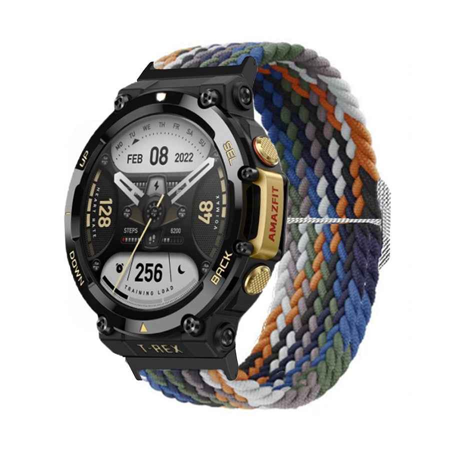 For-Amazfit-T-Rex-2-Adjustable-Buckle-Braided-Nylon-Watch-Band(Colorful)