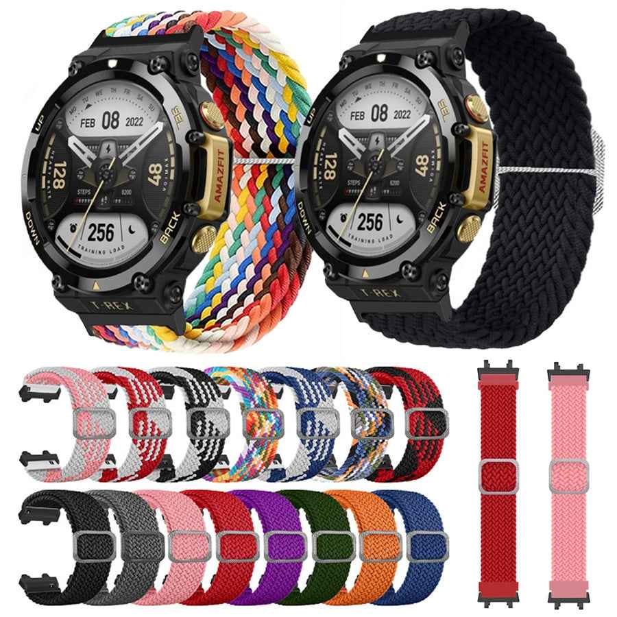 For-Amazfit-T-Rex-2-Adjustable-Buckle-Braided-Nylon-Watch-Band(Colorful)