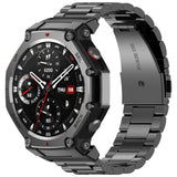 For-Amazfit-T-REX-3-Three-Beads-Stainless-Steel-Metal-Watch-Band(Black)