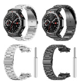 For-Amazfit-T-REX-3-Three-Beads-Stainless-Steel-Metal-Watch-Band(Black)