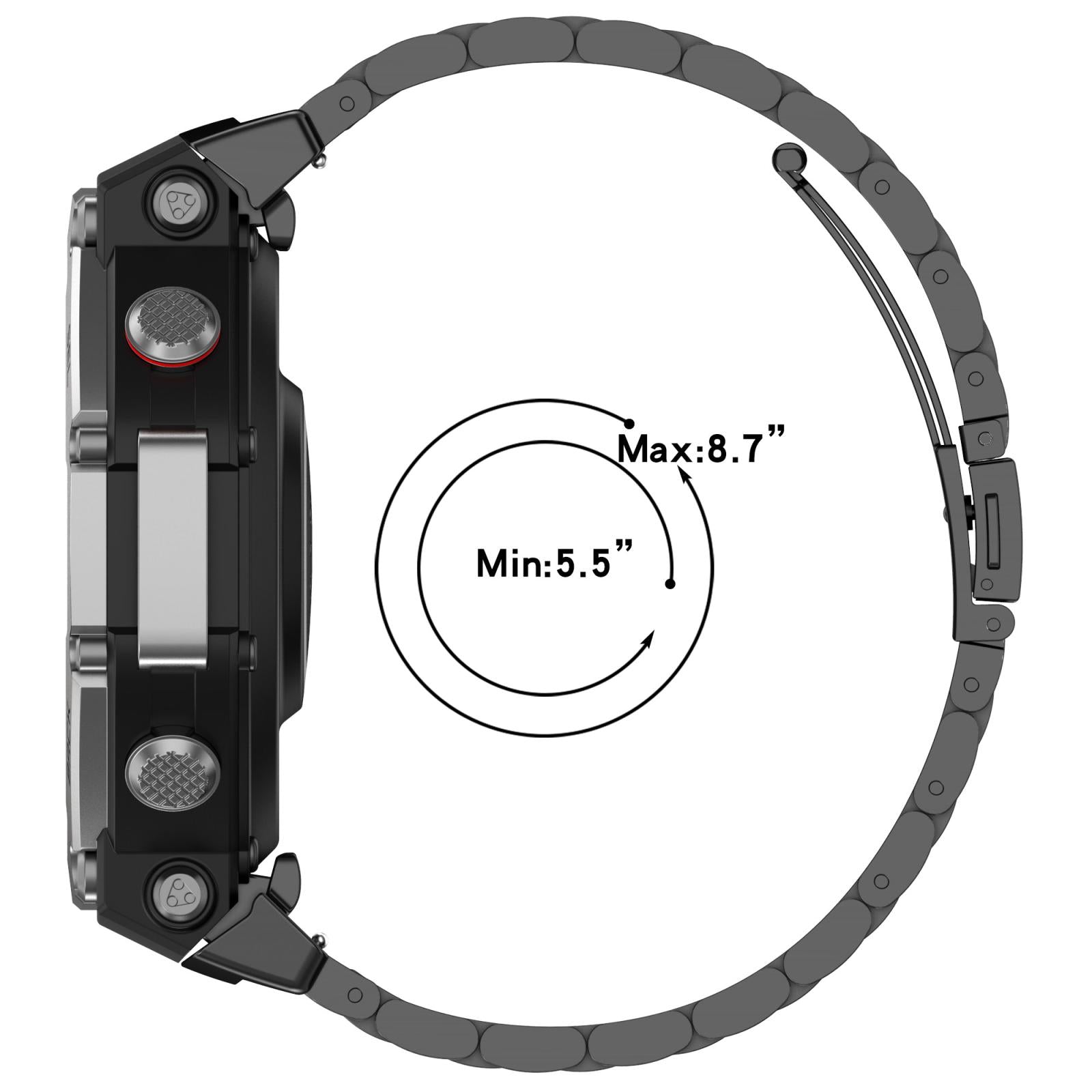 For-Amazfit-T-REX-3-Three-Beads-Stainless-Steel-Metal-Watch-Band(Black)