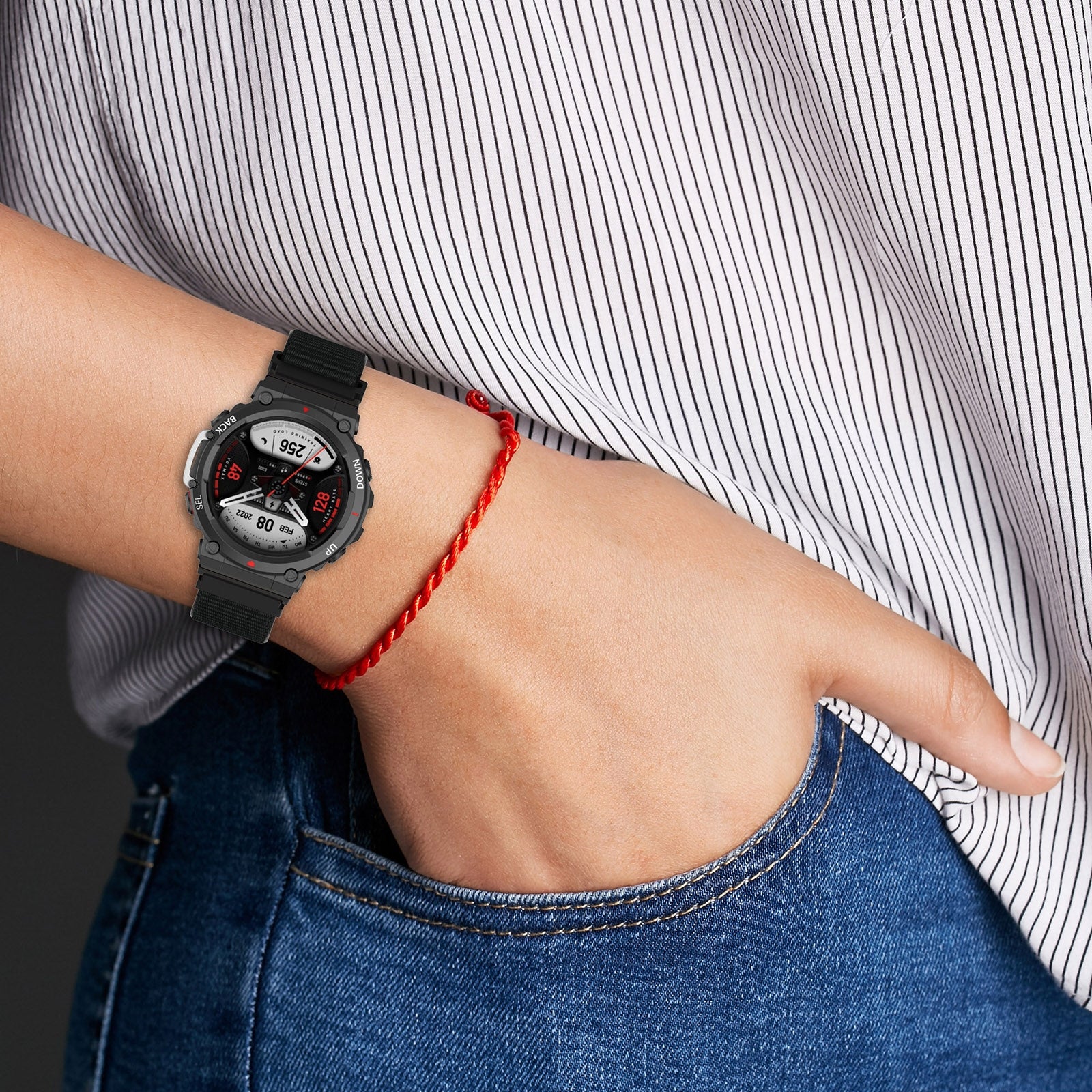 For-Amazfit-T-Rex2-Nylon-Loop-Buckle-Watch-Band(Powder-Sand)
