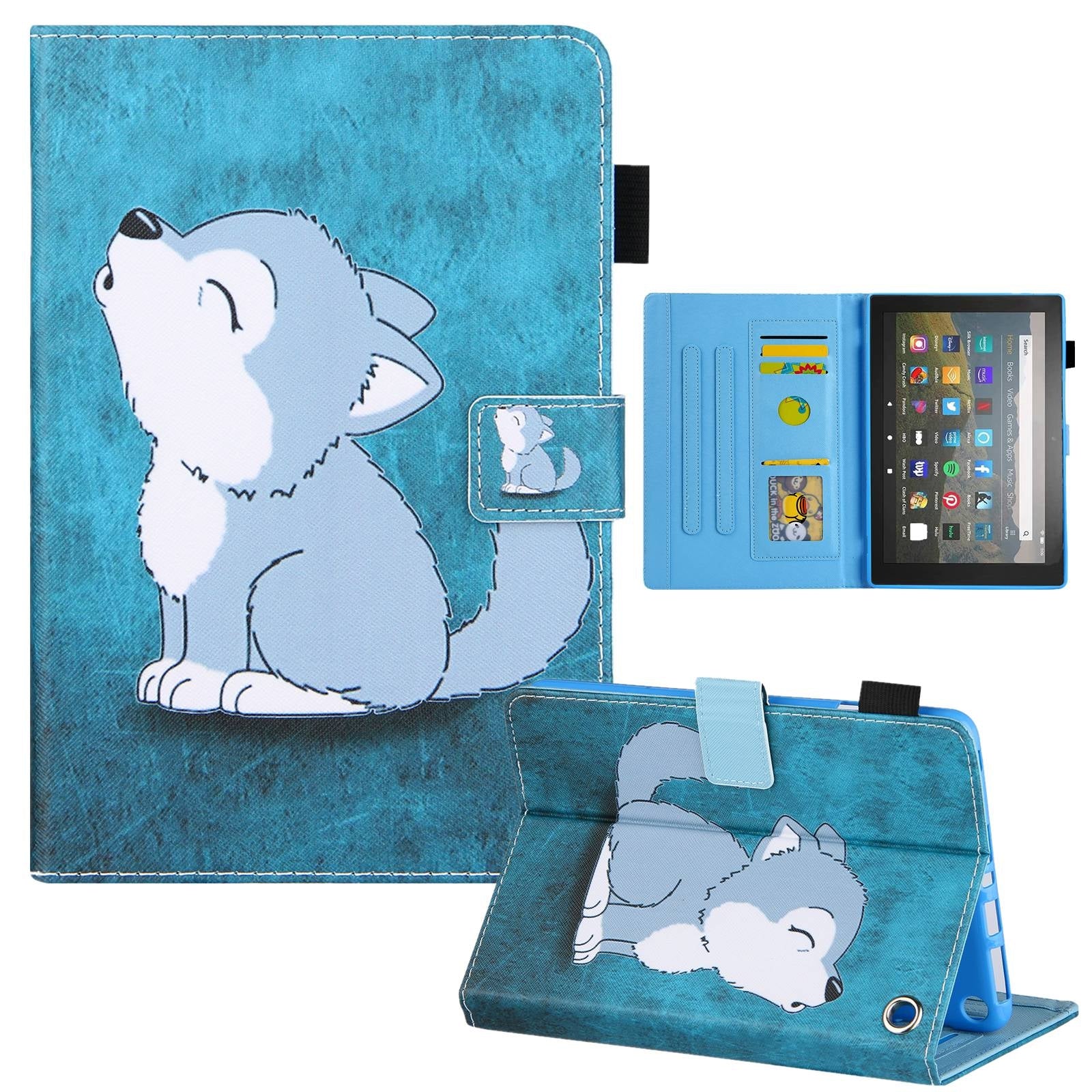 For-Amazon-Fire-Max-11-2023-Colored-Drawing-Leather-Smart-Tablet-Case(Cute-Wolf)