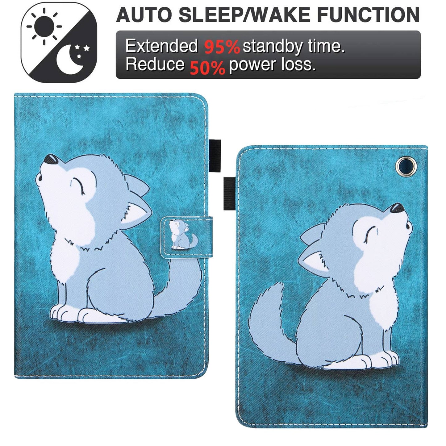 For-Amazon-Fire-Max-11-2023-Colored-Drawing-Leather-Smart-Tablet-Case(Cute-Wolf)