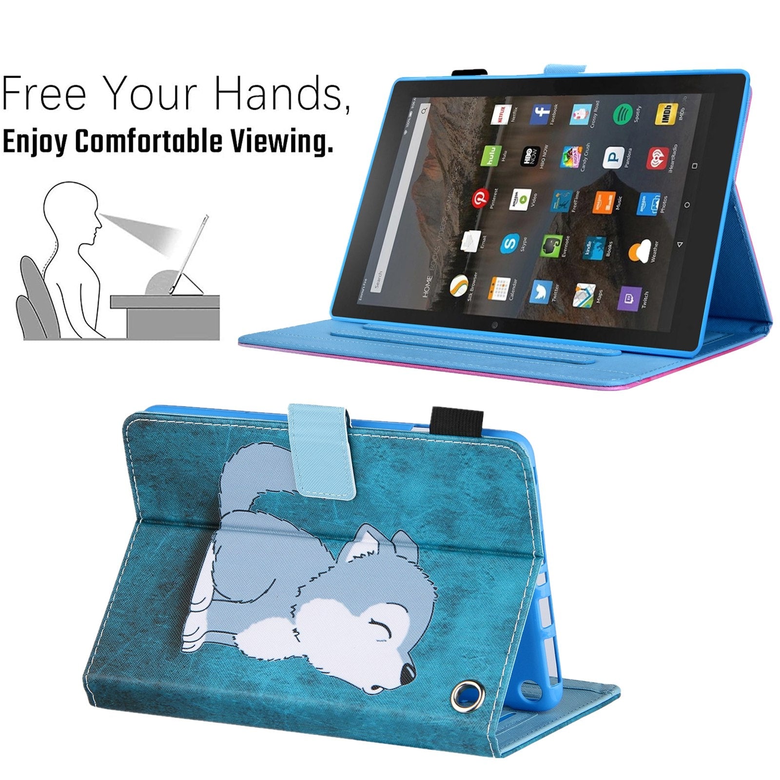For-Amazon-Fire-Max-11-2023-Colored-Drawing-Leather-Smart-Tablet-Case(Cute-Wolf)