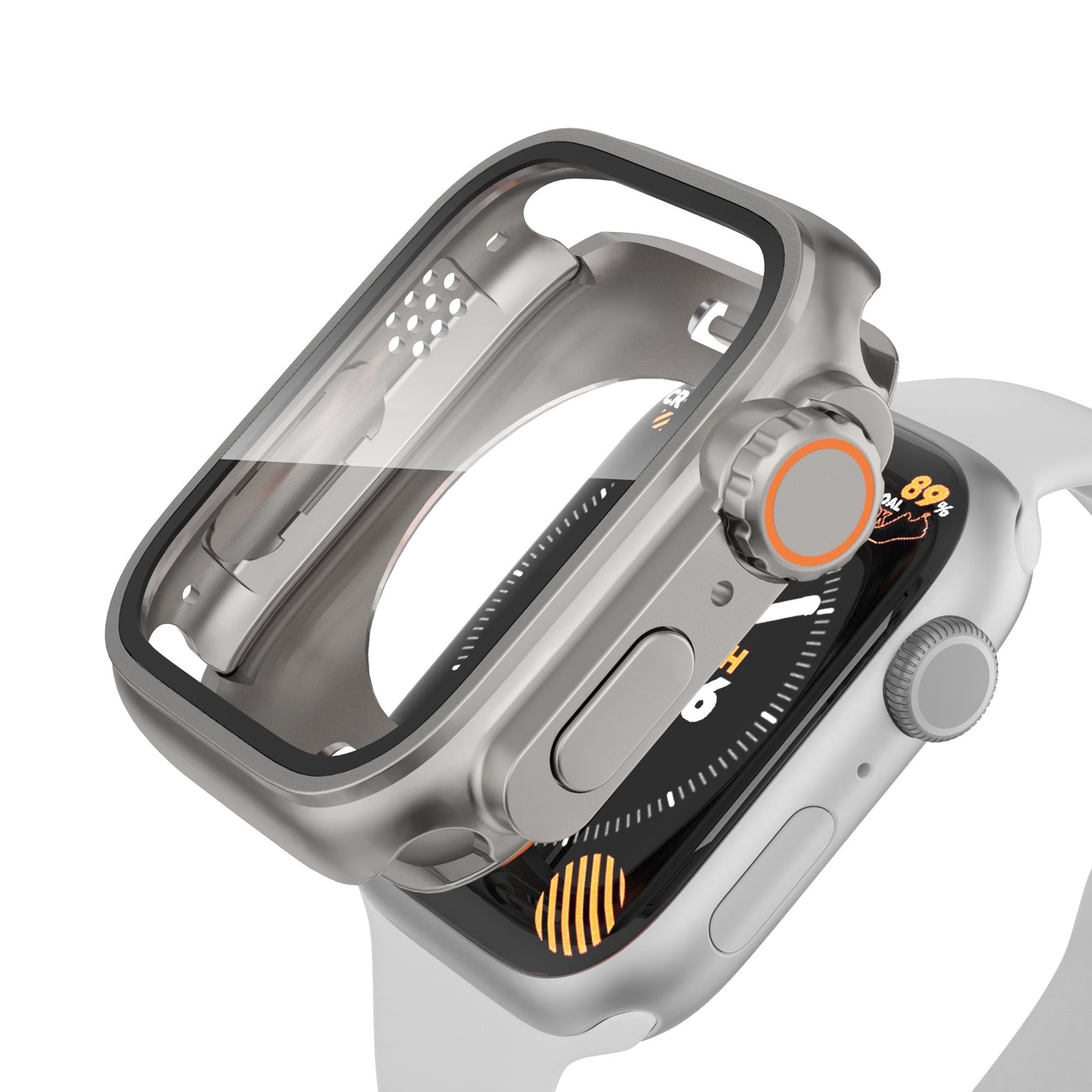For-Apple-Watch-Series-9-/-8-/-7-45mm-Change-to-Ultra-49mm-Waterproof-All-Inclusive-Film-Hybrid-PC-Watch-Case(Titanium-Gold)