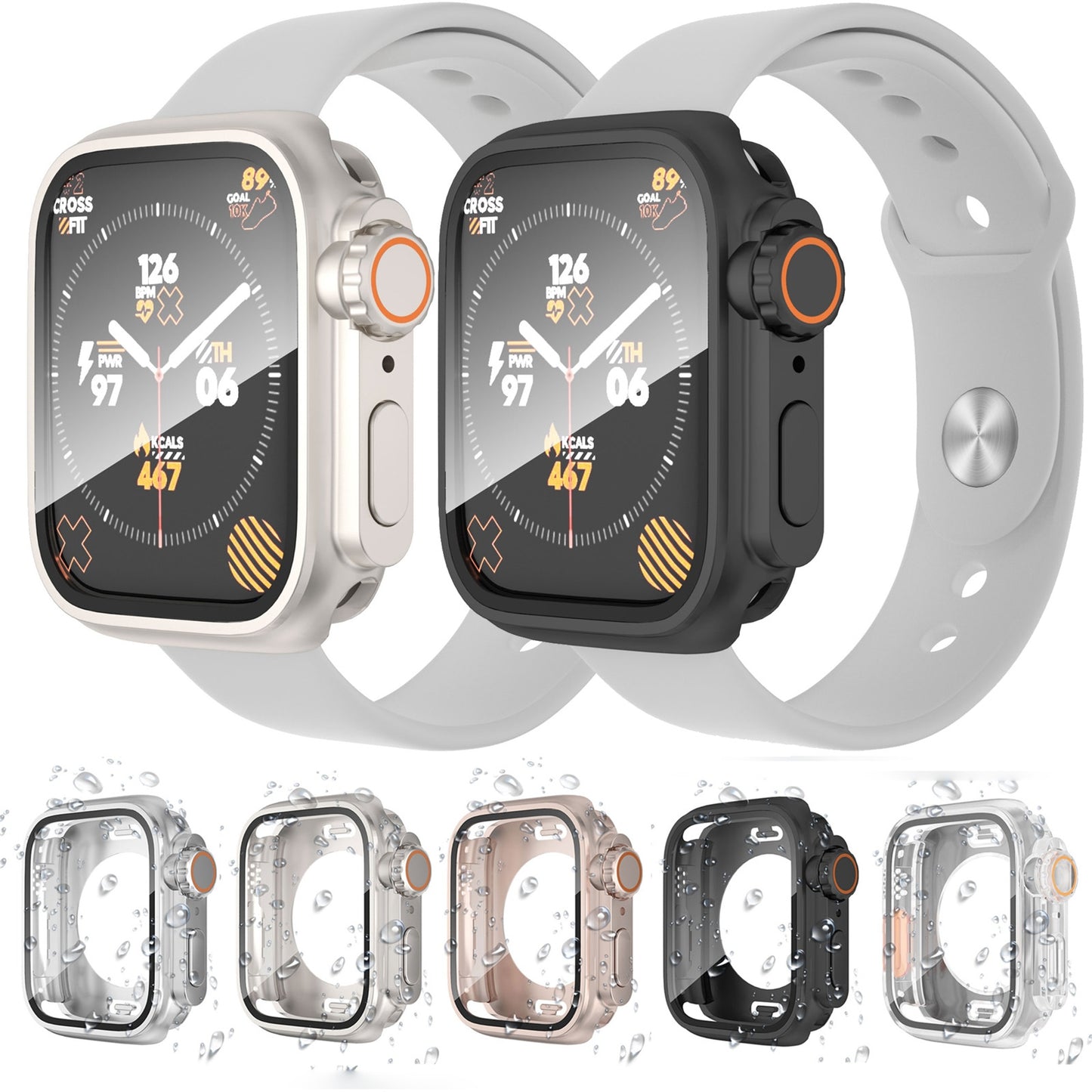 For-Apple-Watch-Series-9-/-8-/-7-45mm-Change-to-Ultra-49mm-Waterproof-All-Inclusive-Film-Hybrid-PC-Watch-Case(Titanium-Gold)
