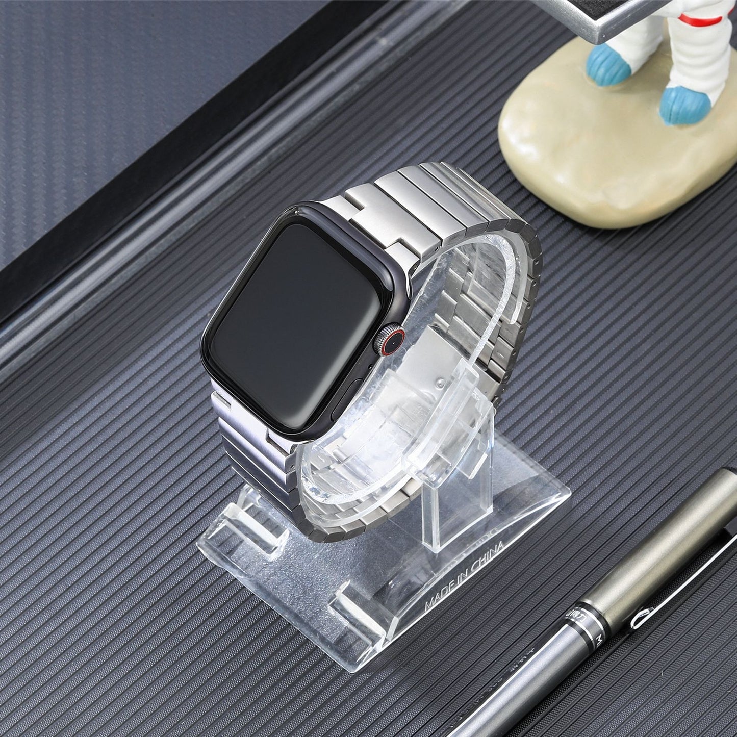 For-Apple-Watch-Series-8-41mm-Flat-Buckle-Stainless-Steel-Watch-Band(Silver)