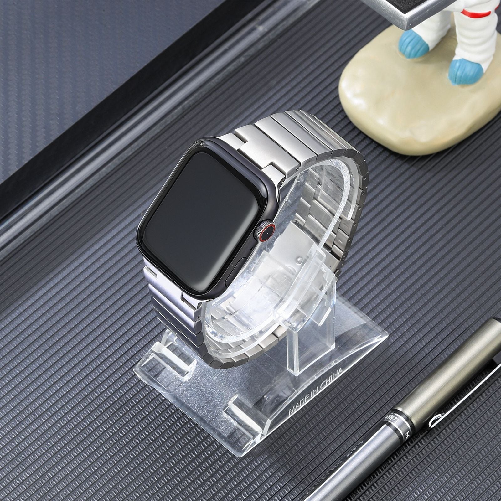 For-Apple-Watch-Series-8-41mm-Flat-Buckle-Stainless-Steel-Watch-Band(Silver)