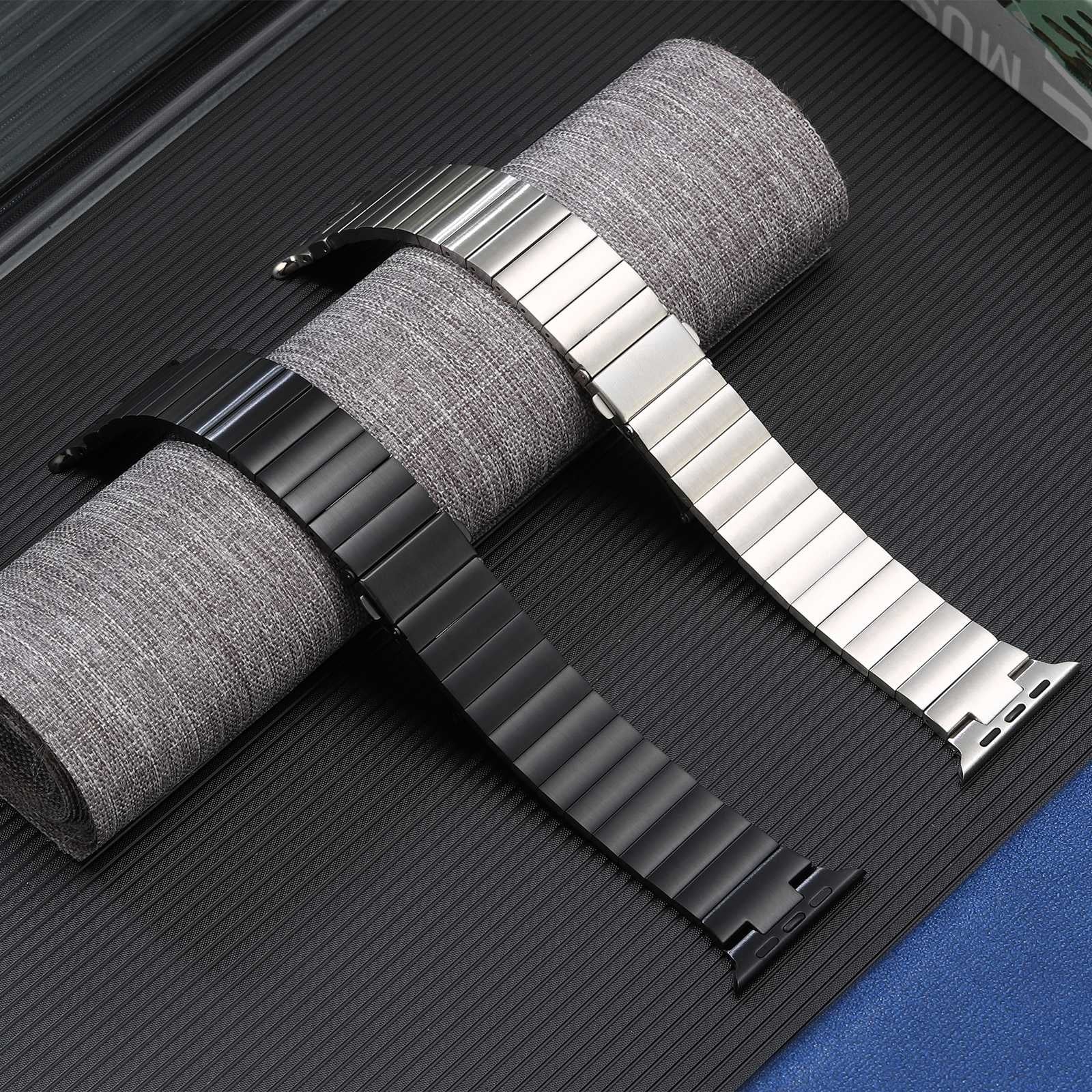 For-Apple-Watch-Series-8-41mm-Flat-Buckle-Stainless-Steel-Watch-Band(Silver)