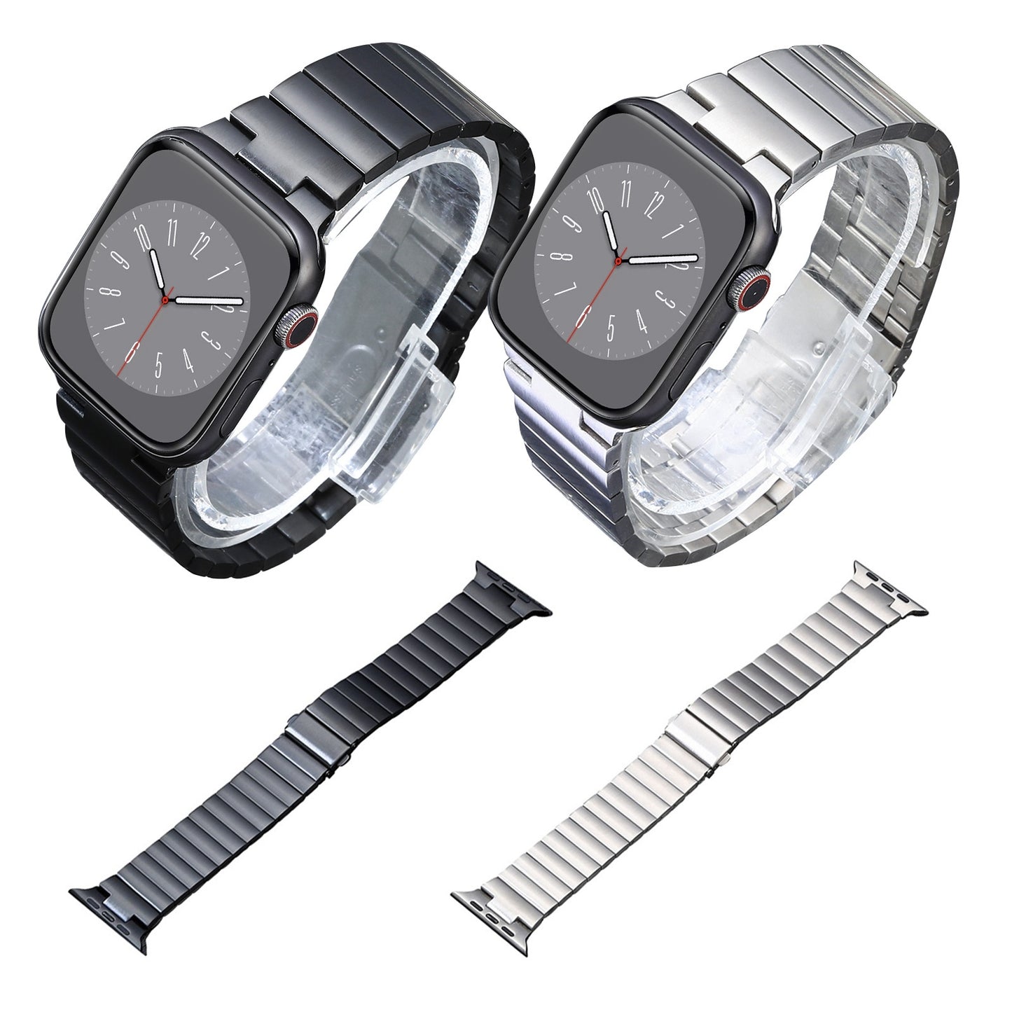For-Apple-Watch-Series-8-41mm-Flat-Buckle-Stainless-Steel-Watch-Band(Silver)