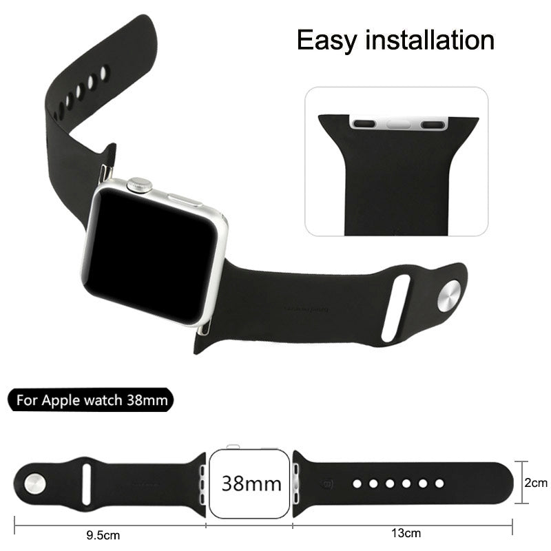 For-Apple-Watch-Sport-38mm-High-performance-Longer-Silicone-Sport-Watch-Band-with-Pin-and-tuck-Closure(Black)