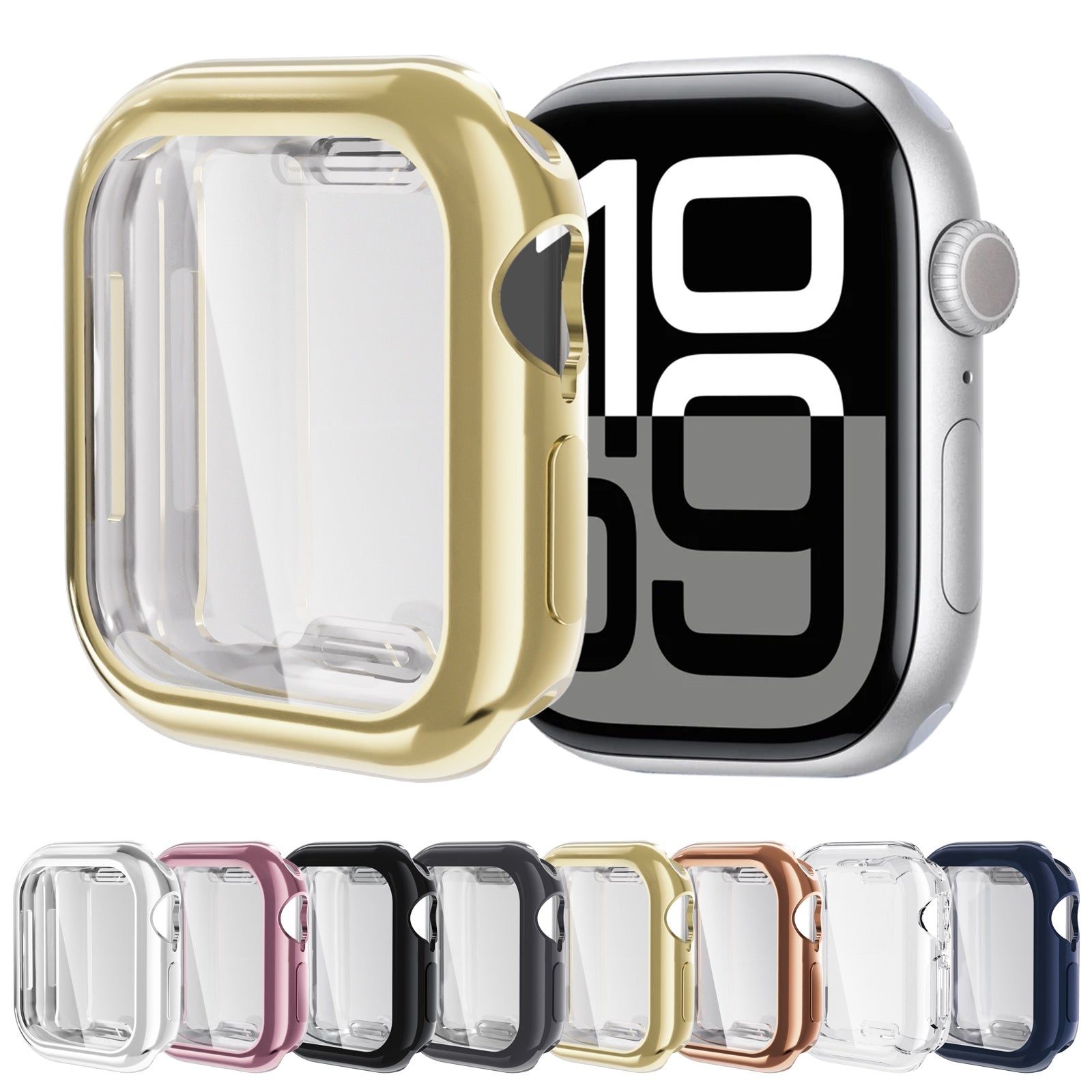 For-Apple-Watch-Series-11-/-10-46mm-Full-Coverage-TPU-Electroplated-Watch-Case(Rose-Gold)