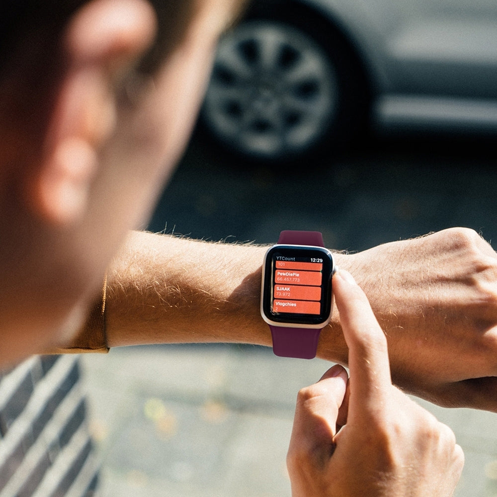 For-Apple-Watch-Ultra-49mm&Watch-Ultra-2-49mm-/-Series-10-46mm-/-9&8&7-45mm-/-SE-3&SE-2&6&SE&5&4-44mm-/-3&2&1-42mm-Solid-Color-Elastic-Silicone-Watch-Band,-Size:M-143mm-(Crimson-Cherry)