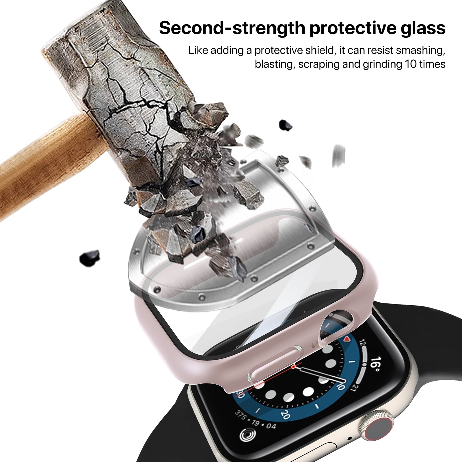 For-Apple-Watch-Series-10-/-11-46mm-PC-Integrated-Tempered-Film-Watch-Case(Rose-Pink)