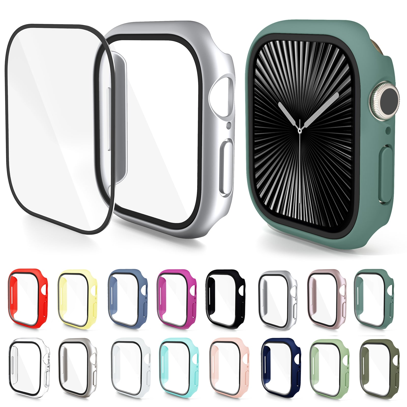 For-Apple-Watch-Series-10-/-11-46mm-PC-Integrated-Tempered-Film-Watch-Case(Rose-Pink)