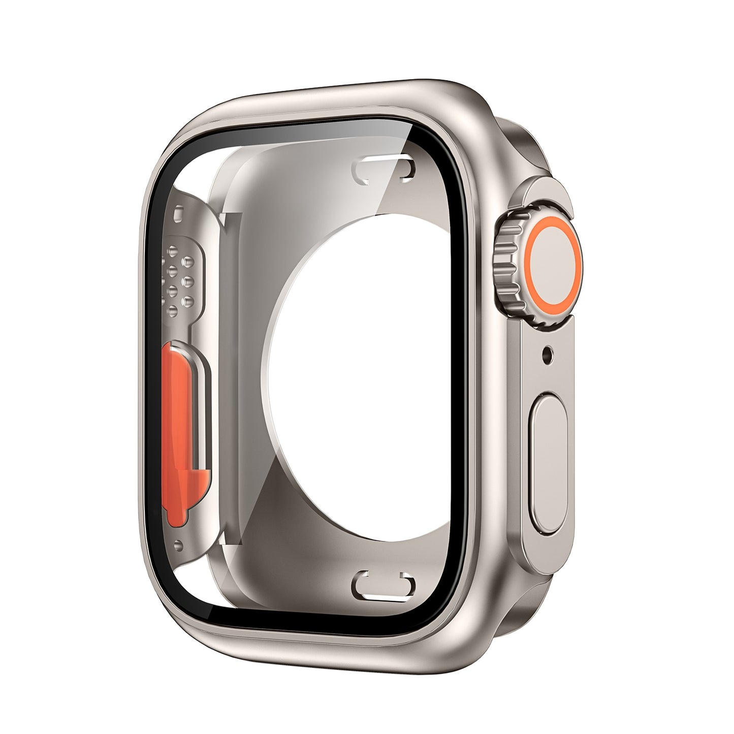For-Apple-Watch-Series-9-/-8-/-7-45mm-Change-to-Ultra-49mm-All-Inclusive-Film-Hybrid-PC-Watch-Case(Titanium-Gold)