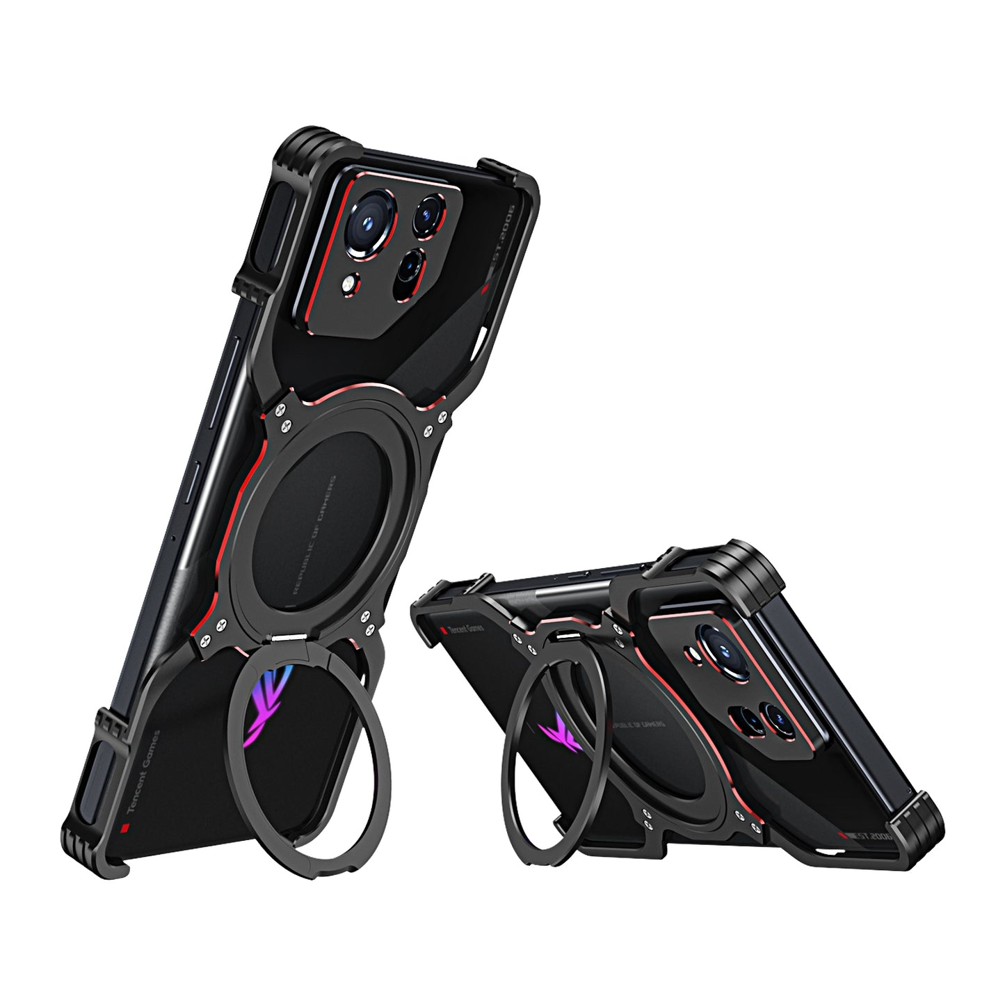 For-Asus-ROG-Phone-8-/-8-Pro-Mechanical-Arm-Borderless-MagSafe-Holder-Metal-Phone-Case(Black-Red)