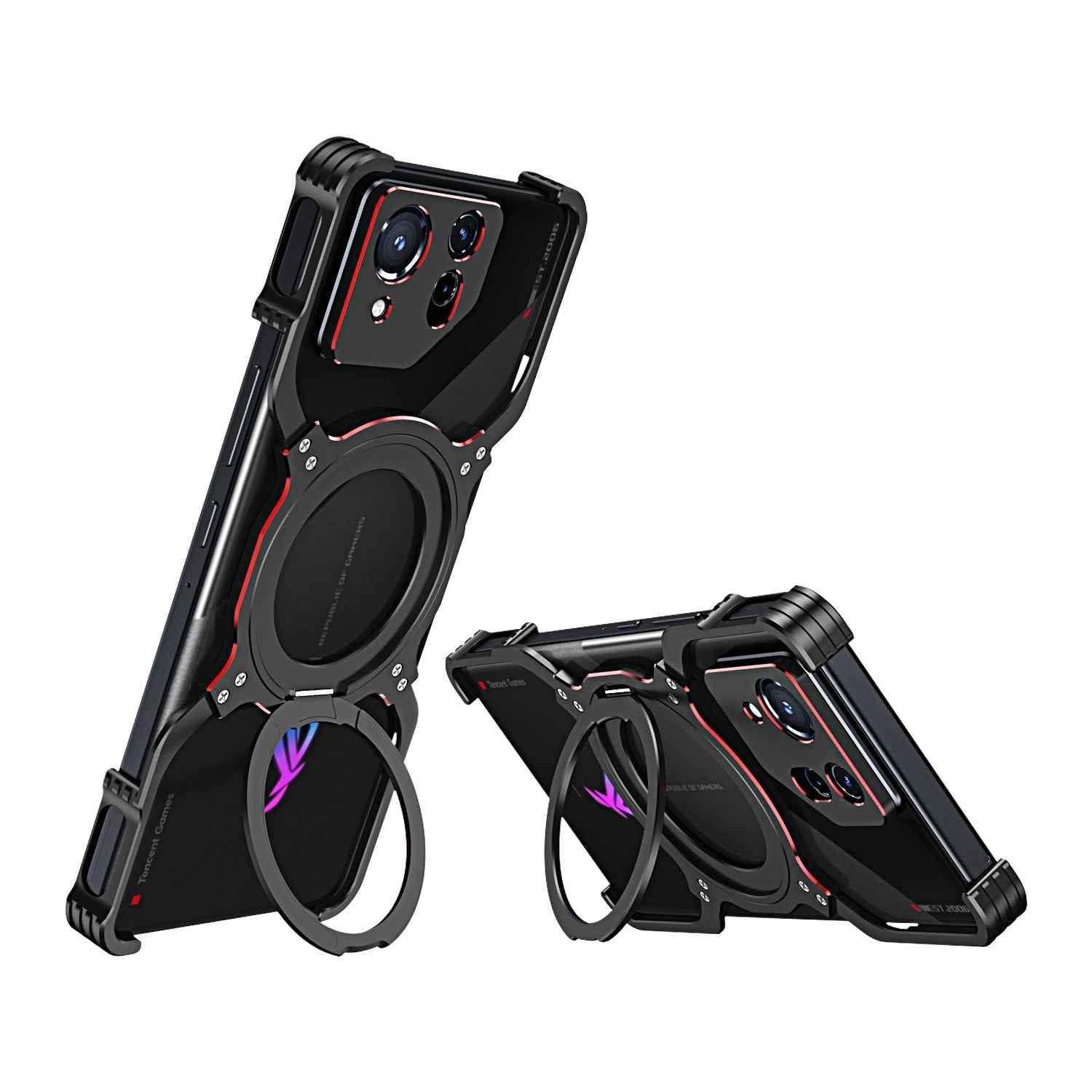 For-Asus-ROG-Phone-8-/-8-Pro-Mechanical-Arm-Borderless-MagSafe-Holder-Metal-Phone-Case(Black-Red)