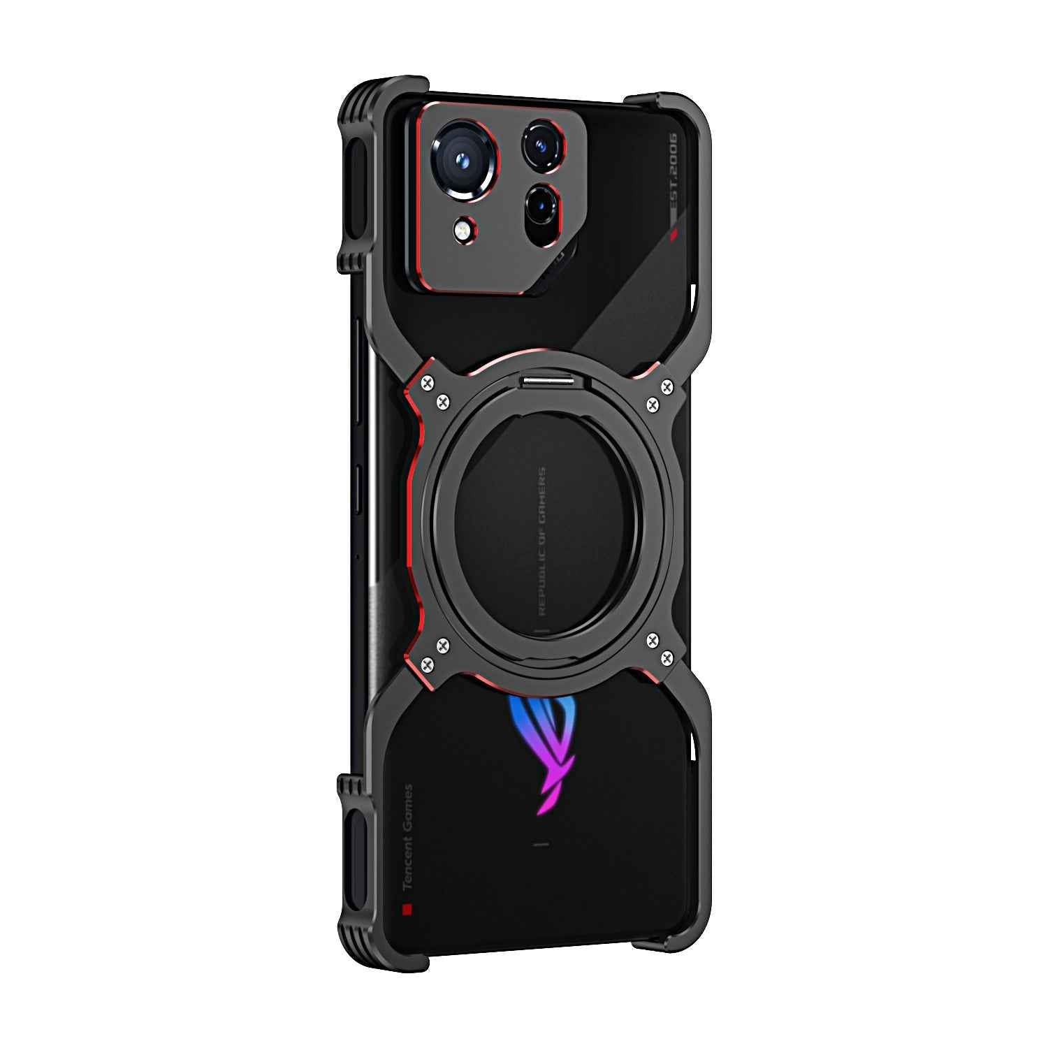 For-Asus-ROG-Phone-8-/-8-Pro-Mechanical-Arm-Borderless-MagSafe-Holder-Metal-Phone-Case(Black-Red)