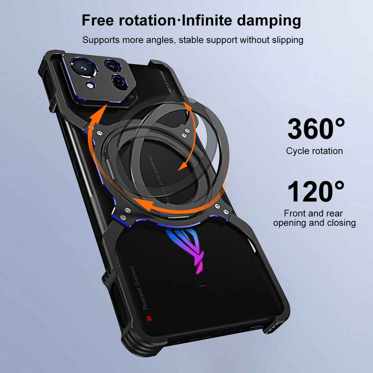 For-Asus-ROG-Phone-8-/-8-Pro-Mechanical-Arm-Borderless-MagSafe-Holder-Metal-Phone-Case(Black-Red)