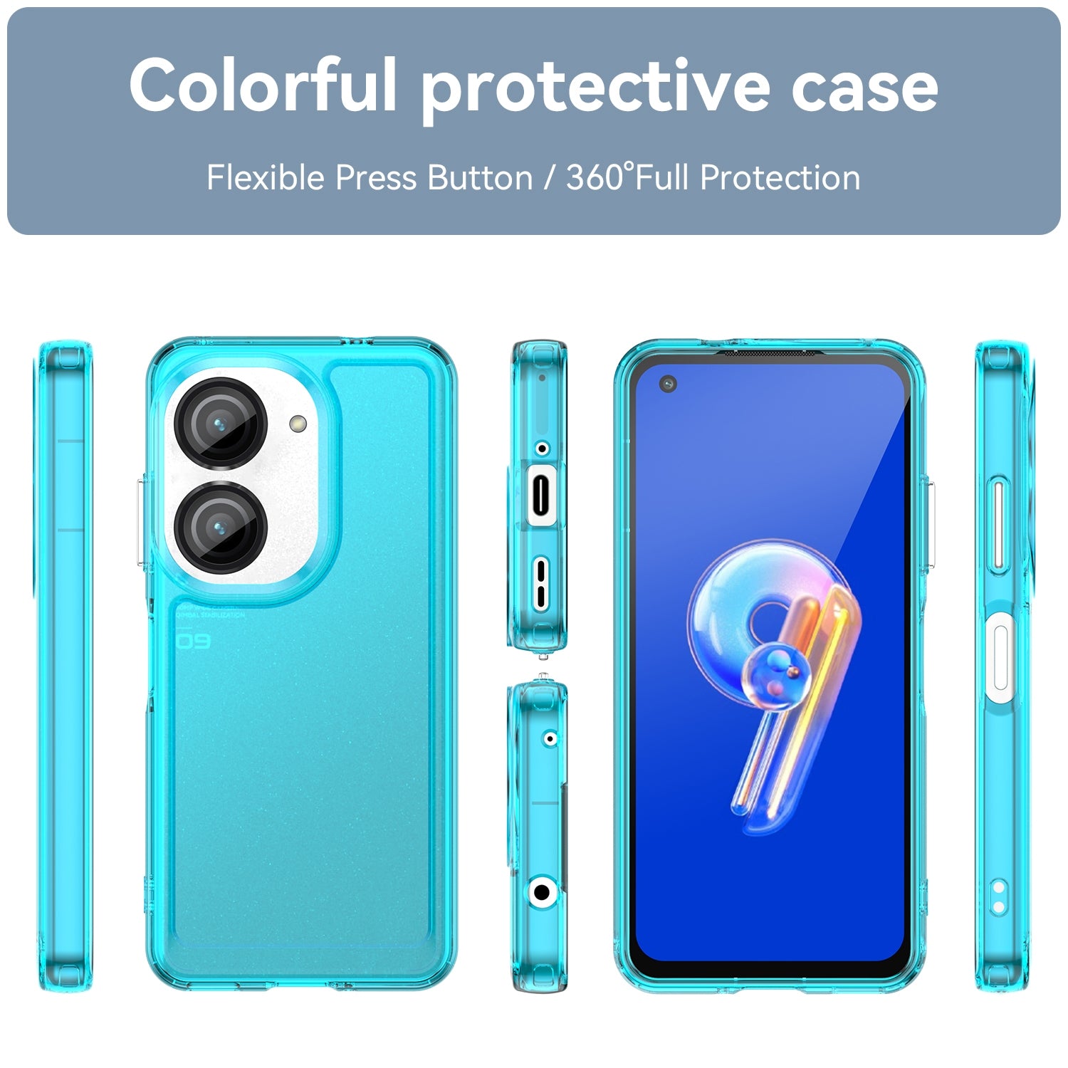 For-ASUS-Zenfone-9-Candy-Series-TPU-Phone-Case(Transparent-Blue)