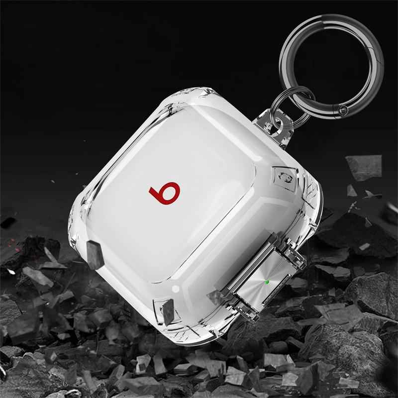 For-Beats-Fit-Pro-Transparent-Metal-Snap-Lock-Shockproof-Earphone-Cover-with-Finger-Loop(Transparent)